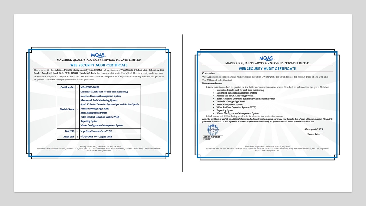 Advanced Traffic Management System Security Audit Certificate